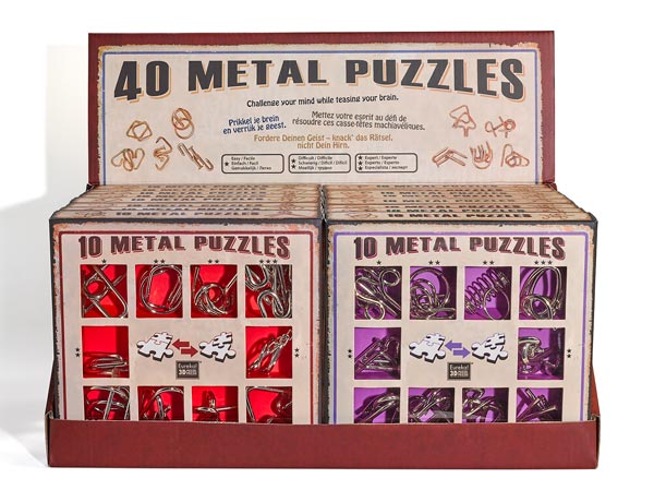 40 Metal puzzles red, purple, green, blue