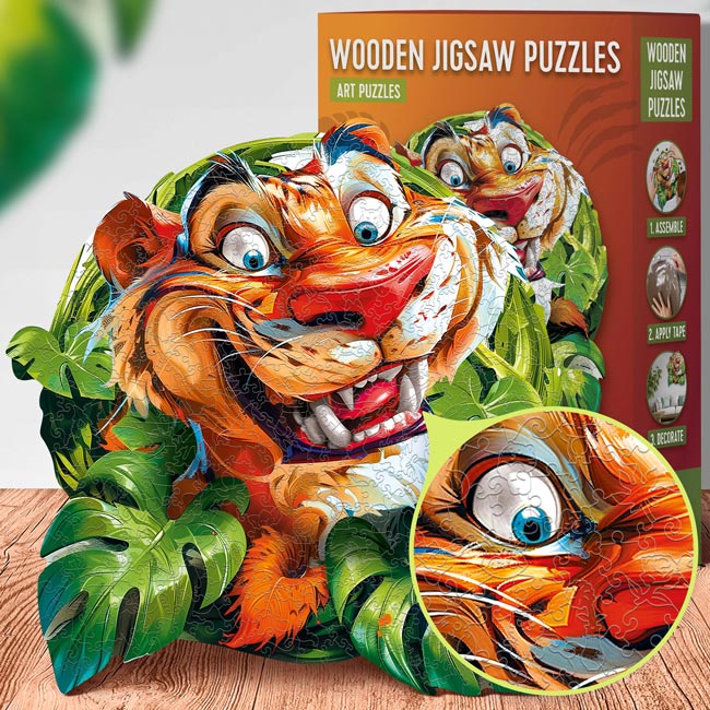 Funny Tiger EscapeWelt Houten puzzel Funny Tiger